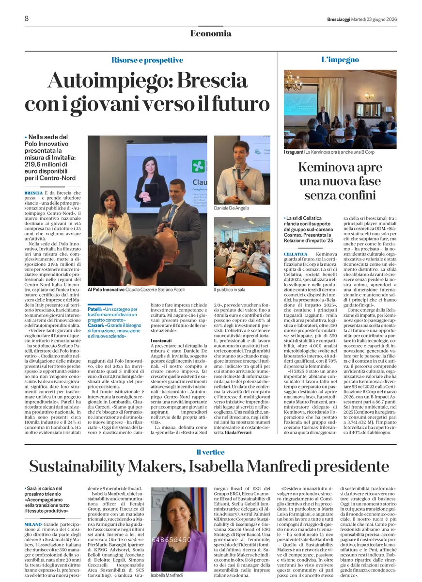 Bresciaoggi - Autoimpiego: Brescia con i giovani verso il futuro