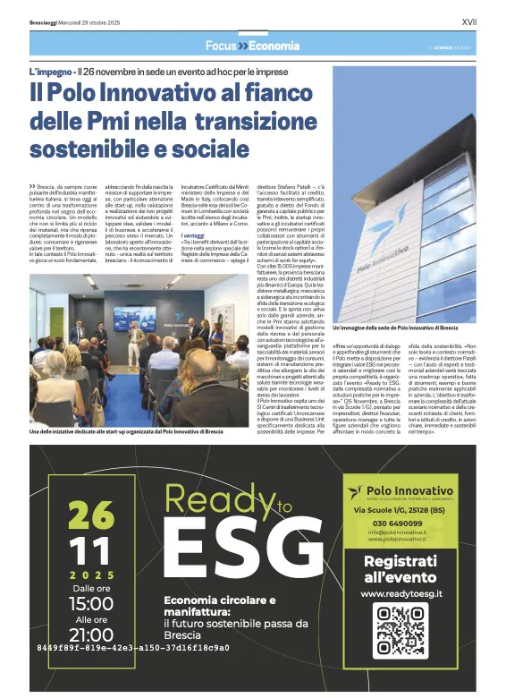 Bresciaoggi - Al fianco delle pmi nella transizione sostenibile de sociale - Polo Innovativo.