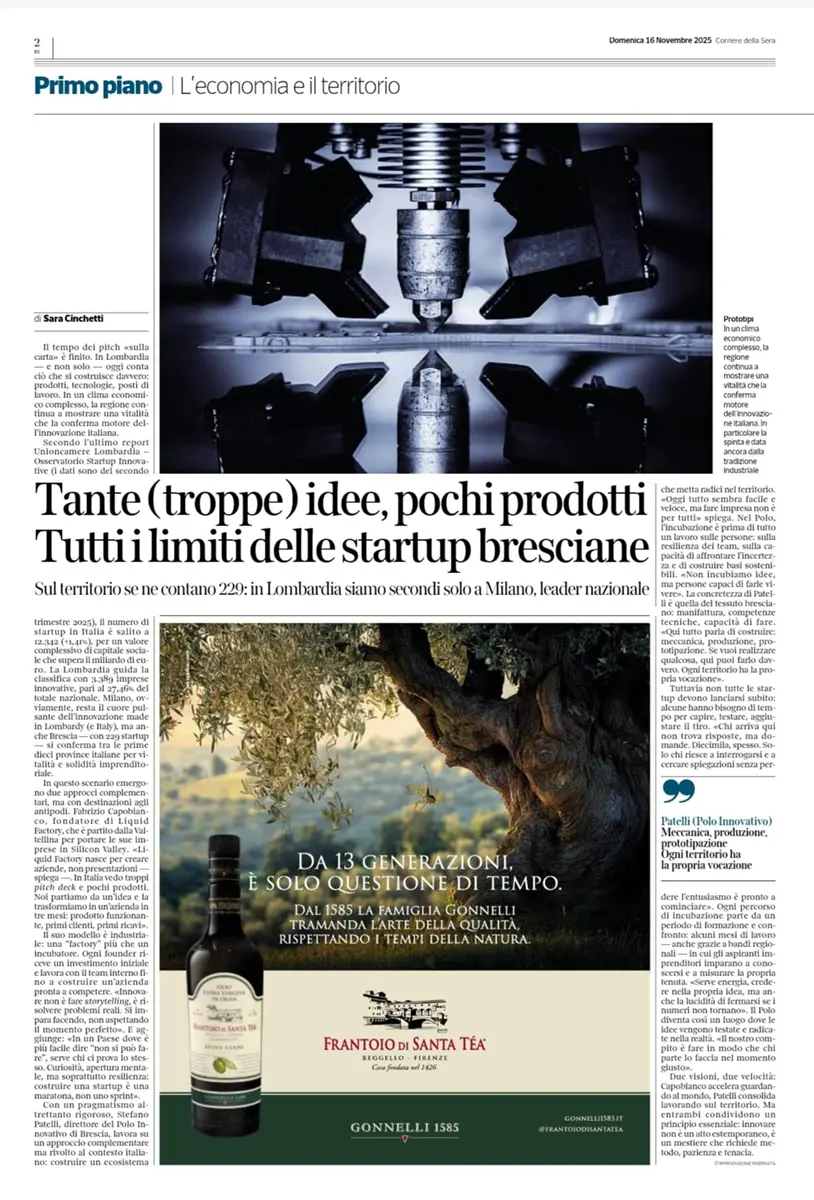 Corriere della Sera - Tante idee, pochi prodotti - Polo Innovativo