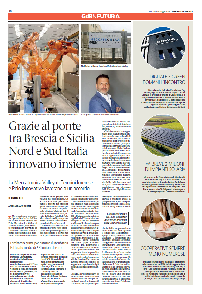 Giornale di brescia Grazie al ponte tra Brescia e Sicilia Nord e Sud Italia innovano insieme - Polo Innovativo Giornale di brescia Grazie al ponte tra Brescia e Sicilia Nord e Sud Italia innovano insieme - Polo Innovativo