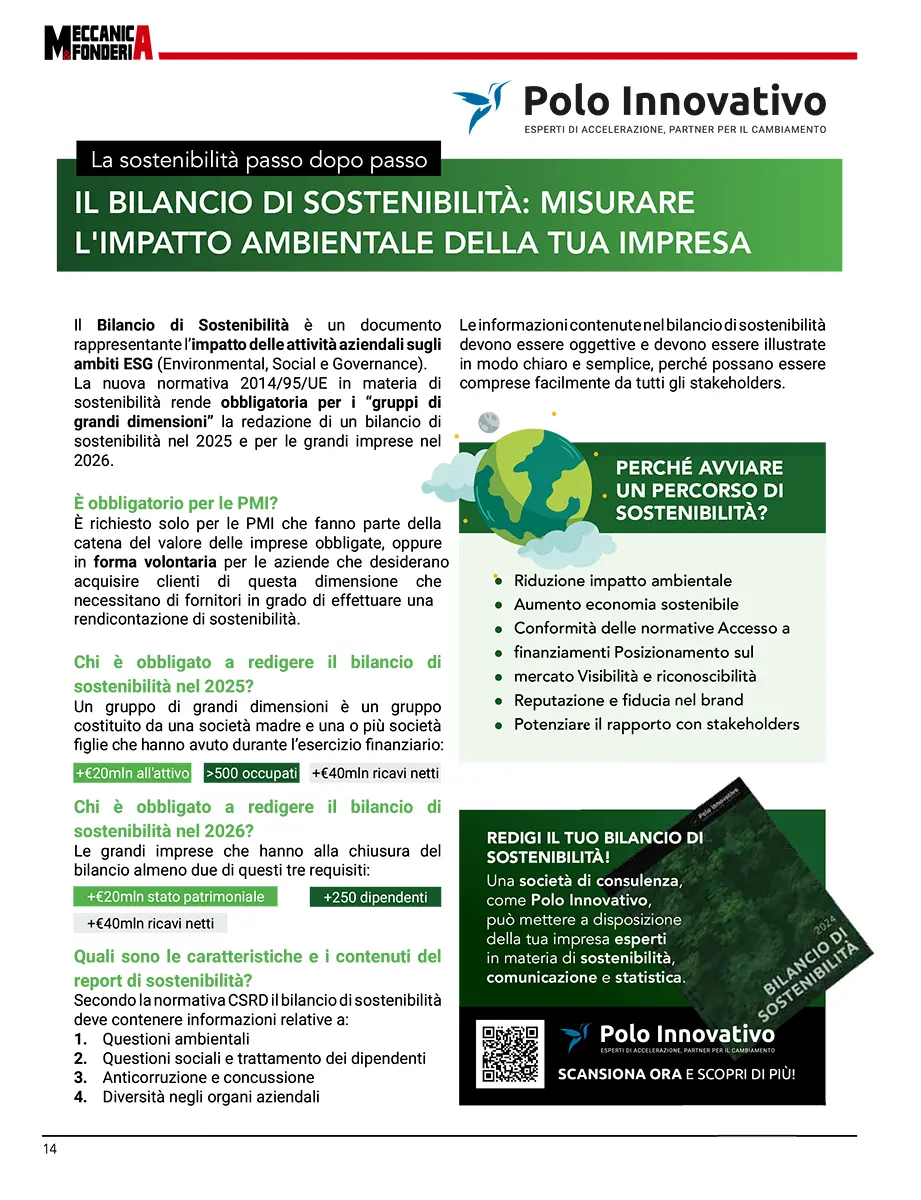 Meccanica e fonderia N°102 giugno 2024 Bilancio di sostenibilità - Polo Innovativo Meccanica e fonderia N°102 Bilancio di sostenibilità - Polo Innovativo