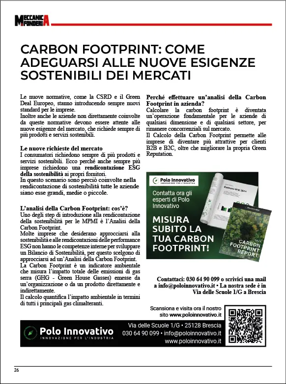 Meccanica e fonderia N°48 Aprile 2024 pagina 26 Carbon Footprint - Polo Innovativo Meccanica e fonderia N°48 carbon footprint - Polo Innovativo