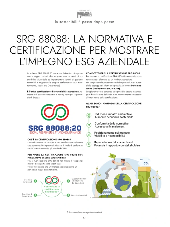 Meccanica e fonderia Srg 88088: la normativa e certificazione per mostrare l'impegno esg aziendale - Polo Innovativo Meccanica e fonderia Srg 88088: la normativa e certificazione per mostrare l'impegno esg aziendale - Polo Innovativo