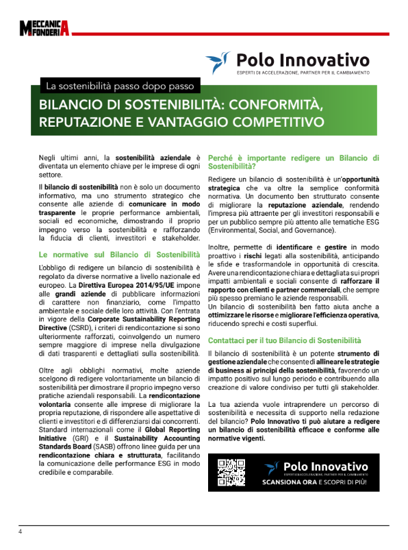 Meccanica e fonderia Bilancio di sostenibilita conformita reputazione e vantaggio competitivo - Polo Innovativo Meccanica e fonderia Bilancio di sostenibilita conformita reputazione e vantaggio competitivo - Polo Innovativo